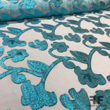 Floral Metallic Printed Silk Chiffon - Blue/Metallic - Fabrics & Fabrics