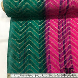 Two Tone Printed Silk Chiffon with Metallic Chevrons - Green/Pink/Gold - Fabrics & Fabrics
