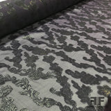 Floral Printed Silk Chiffon- Purple/Metallic - Fabrics & Fabrics