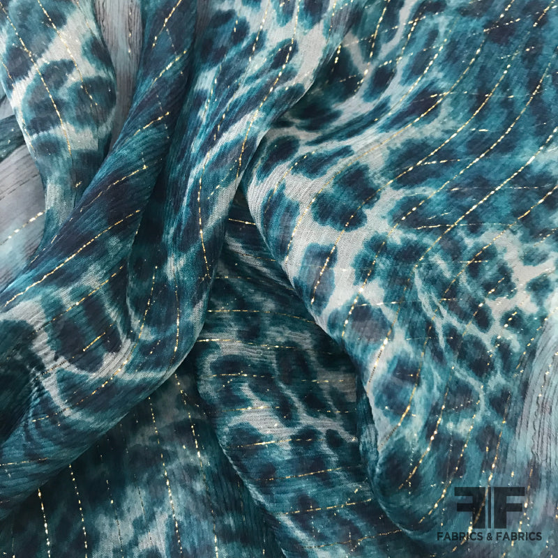 Leopard Print Silk Chiffon with Metallic Pinstripe - Deep Teal ...