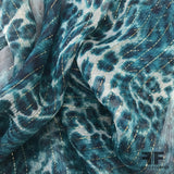 Leopard Print Silk Chiffon with Metallic Pinstripe - Deep Teal