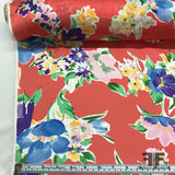Italian Spring Floral Printed Satin Georgette - Coral/Multicolor - Fabrics & Fabrics