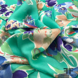 Italian Spring Floral Printed Satin Georgette- Aqua/Multicolor