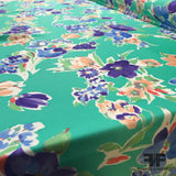 Italian Spring Floral Printed Satin Georgette- Aqua/Multicolor - Fabrics & Fabrics