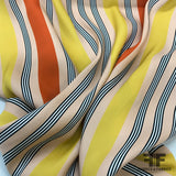 Striped Satin Backed Crepe - Peach/Orange/Yellow/Black - Fabrics & Fabrics