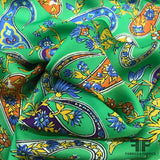 Paisley Printed Crepe de Chine - Green - Fabrics & Fabrics