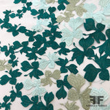 Foliage Embroidered Netting - Green/Blue/Beige