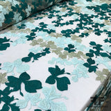 Foliage Embroidered Netting - Green/Blue/Beige - Fabrics & Fabrics