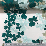Foliage Embroidered Netting - Green/Blue/Beige - Fabrics & Fabrics