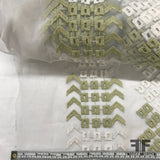 Geometric Embroidered Organza - Green/White - Fabrics & Fabrics