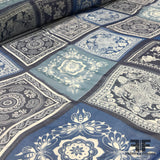 Italian Kaleidoscope Motif Printed Silk Chiffon - Blue/White