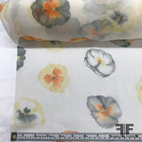 Floral Silk Chiffon - White/Orange/Grey - Fabrics & Fabrics