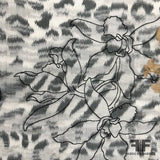 Italian Floral Embroidered Silk Taffeta -Black/White/Gold - Fabrics & Fabrics
