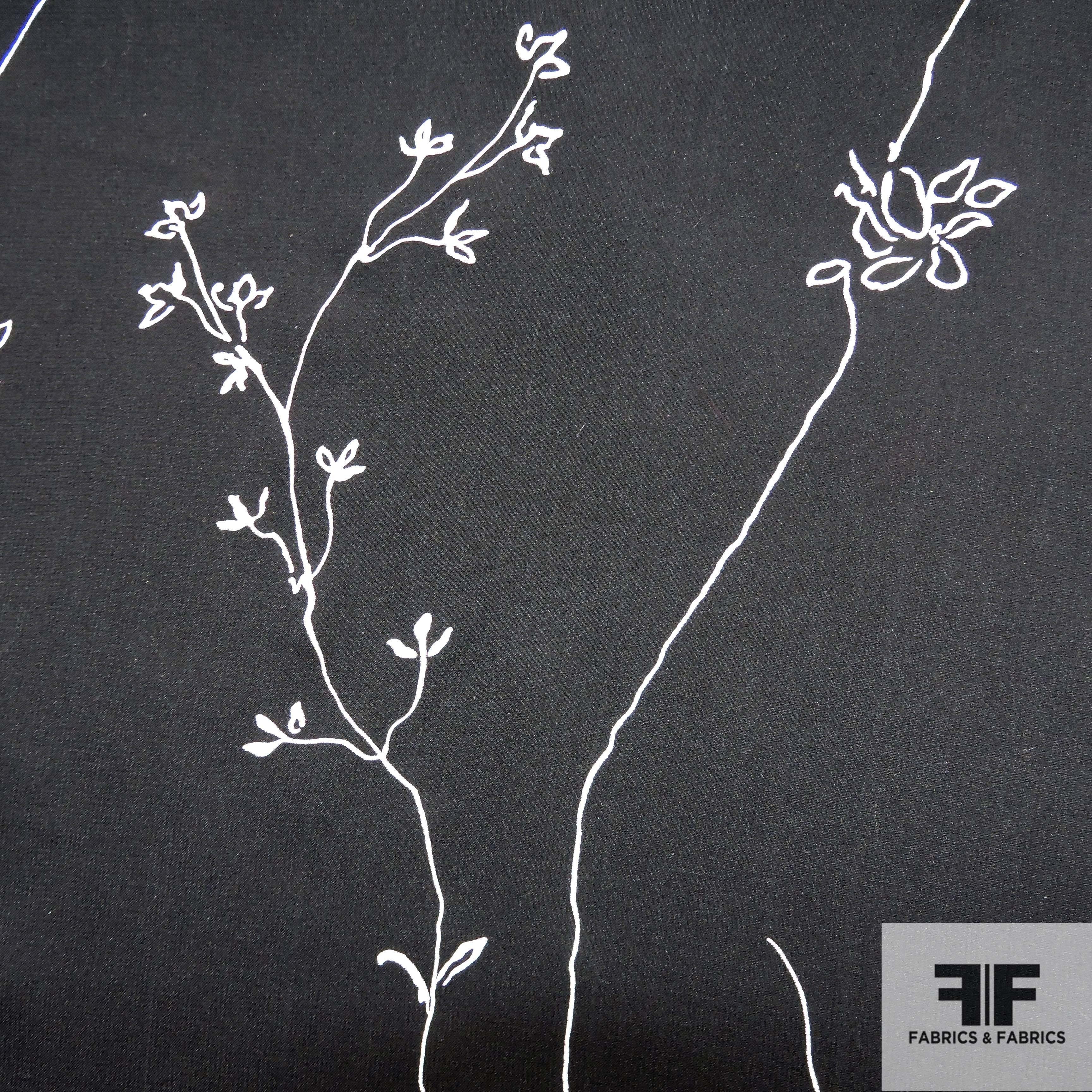 Floral Printed Silk Chiffon - Black/Silver