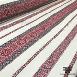 Jacquard Striped Cotton Twill - Off-White/Red/Navy - Fabrics & Fabrics