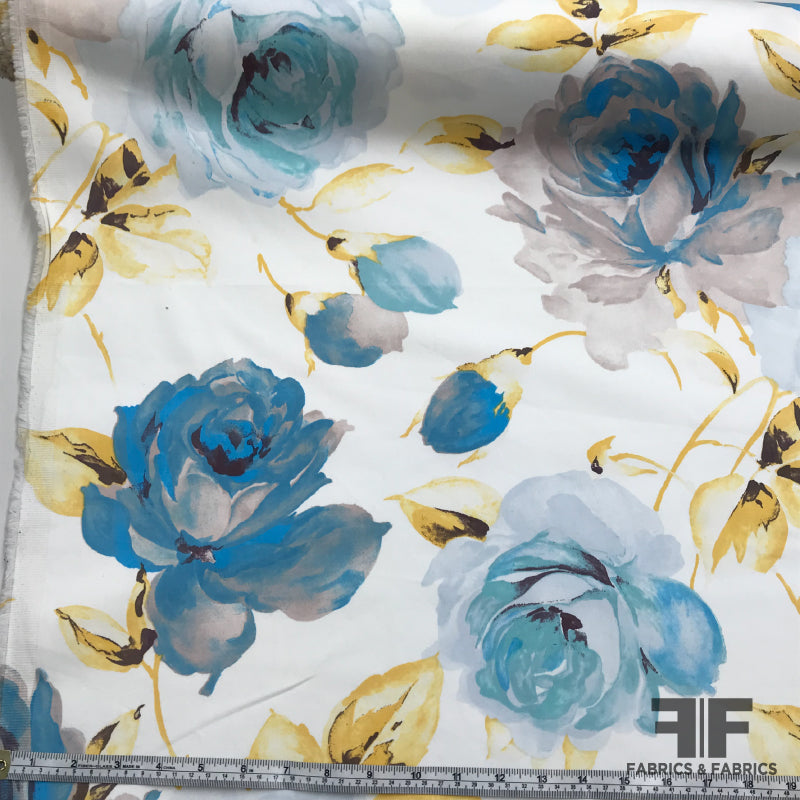 Super Soft Floral Printed Cotton - Blue/Yellow – Fabrics & Fabrics