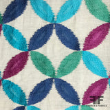 Abstract Embroidered Linen - Pink/Blue/Green