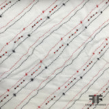 Hand Stitched Striped Embroidered Cotton - White/Black/Red