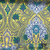 Paisley Printed Stretch Cotton Sateen  - Yellow/Blue