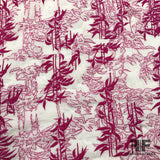 Abstract Leaf Embroidered Cotton - White/Pink