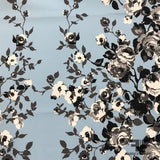 Floral Printed Cotton - Grey/Black/Baby Blue - Fabrics & Fabrics