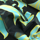 Abstract Embroidered Organza - Blue/Green/Black - Fabrics & Fabrics NY