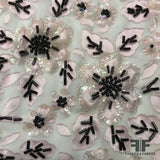 Couture Floral Embellished & Beaded Silk - Pale Pink/Black - Fabrics & Fabrics NY
