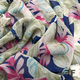 Tropical Floral Silk Printed Georgette - Blue/Pink/Green - Fabrics & Fabrics
