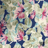 Tropical Floral Silk Printed Georgette - Blue/Pink/Green