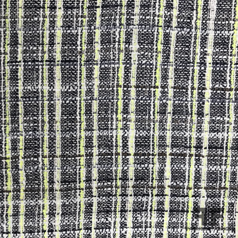Chanel-Style Multicolor Tweed - Black / White / Lime Green - Fabric by the  Yard