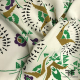 Italian Abstract Silk Printed Georgette - White/Green/Purple - Fabrics & Fabrics