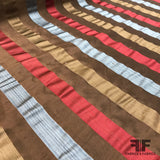 Italian Multicolor Striped Yarn Dyed Silk Satin/Taffeta - Brown - Fabrics & Fabrics