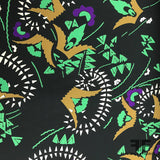Italian Abstract Silk Georgette- Black/Green/White/Mustard - Fabrics & Fabrics