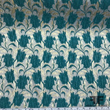 Floral Textured Brocade - Teal Blue - Fabrics & Fabrics