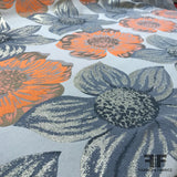 Large Scale Floral Metallic Brocade - Orange/Grey - Fabrics & Fabrics
