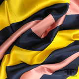 Diagonal Striped Silk Charmeuse - Navy/Yellow/Pink - Fabrics & Fabrics NY