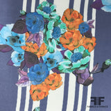 Floral & Stripe Silk Printed Chiffon - Blue - Fabrics & Fabrics