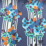 Floral & Stripe Silk Printed Chiffon - Blue - Fabrics & Fabrics
