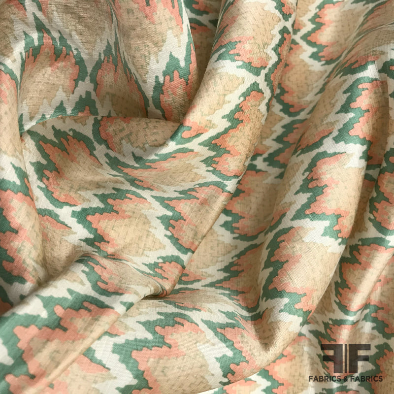 Abstract Printed Silk Shantung - Peach - Fabrics & Fabrics
