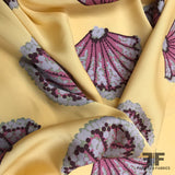 Sea Shell Printed Stretch Silk Crepe de Chine - Yellow