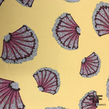 Sea Shell Printed Stretch Printed Silk Crepe de Chine - Yellow - Fabrics & Fabrics