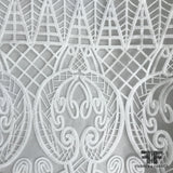 Novelty Damask-Like Embroidered Polyester Organza - White