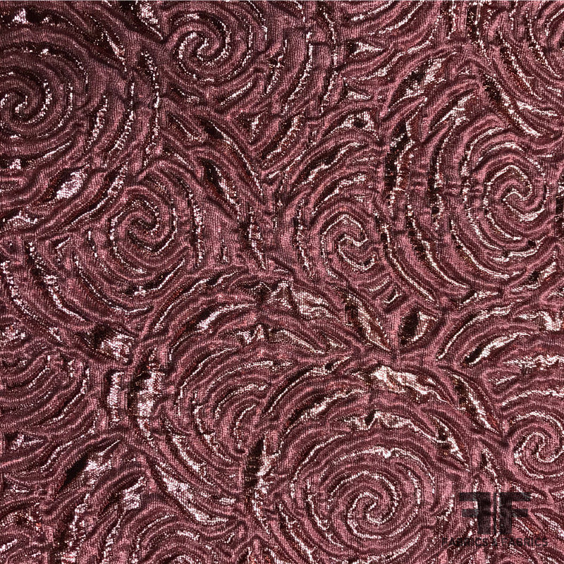 Italian Raised Rosette Textured Metallic Brocade - Pink - Fabrics & Fabrics