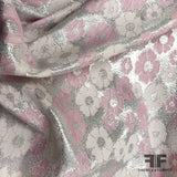 Small Floral Metallic Brocade - Pink/Silver/White