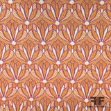 Italian Abstract Motif Stretch Brocade - Orange/Pink - Fabrics & Fabrics
