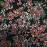 Metallic Rosette Brocade - Black/Red - Fabrics & Fabrics