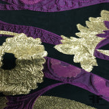 Italian Floral Metallic Silk Chiffon Burnout - Purple/Black/Gold - Fabrics & Fabrics