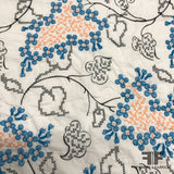 Floral Embroidered Cotton - White/Blue/Orange