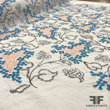 Floral Embroidered Cotton - White/Blue/Orange - Fabrics & Fabrics