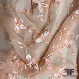 Floral Embroidered Silk Chiffon - Peach - Fabrics & Fabrics